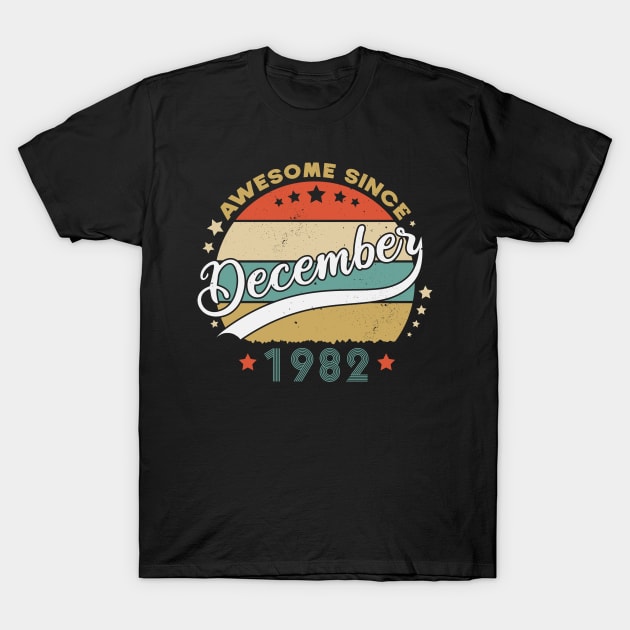 Awesome Since December 1982 Birthday Retro Sunset Vintage T-Shirt by SbeenShirts